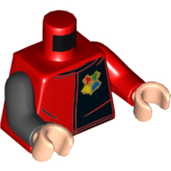 Torso, Odd Arms, Tunic with Black Half, Hogwarts Crest Print, Left Red Arm, Right Black Arm, Light Nougat Hands Rot