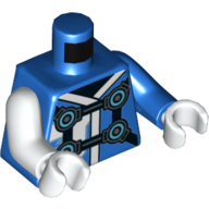 Torso, Odd Arms, Robes with White Trim, Pearl Titanium Straps with Azure Circles Print, Left Blue Arm, Right White Arm, White Hands Blau