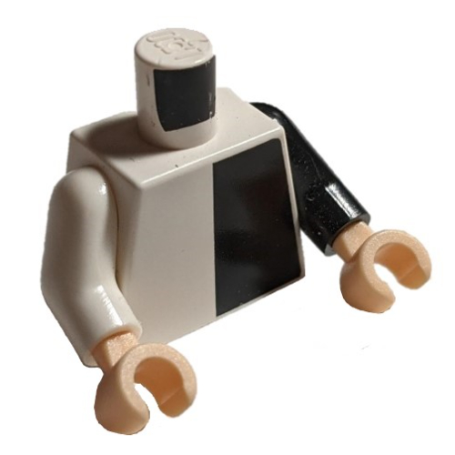 Torso, Odd Arms, Shirt with Black Half Panel Print, Left Black Arm, Right White Arm, Light Nougat Hands Weiß