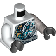 Torso, Odd Arms, Nindroid Components and Ice Logo Print, Left Flat Silver Arm, Right White Arm, Black Hands Weiß
