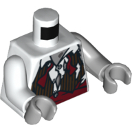 Torso, Odd Arms, Vest, Dark Red, Torn, over Shirt with Red Waist Band Print (Zombie Groom), Left Light Bluish Gray Arm, Right White Arm, Light Bluish Gray Hands White