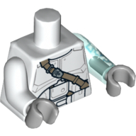 Torso, Odd Arms, Armor Clone Trooper with Dark Tan Diagonal Belt Print (Jek-14), Left Trans-Light Blue Arm with Lightning Print, Right White Arm, Light Bluish Gray Hands Weiß