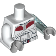 Torso, Odd Arms, Armor Black Belt and Dark Red Markings Print, Left Trans-Light Blue Arm with Lightning Print, Right White Arm, Light Bluish Gray Hands Weiß