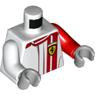 Torso, Odd Arms, Racing Jacket with Ferrari Logo, Red Stripes Print, Left Red Arm, Right White Arm, Light Bluish Gray Hands White
