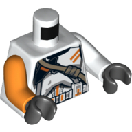 Torso, Odd Arms, Armour with Orange Markings and Dark Tan Belt Print (Airborne Clone Trooper), Left White Arm, Right Orange Arm, Black Hands Weiß