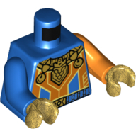 Torso, Odd Arms, Armor with Orange Panels, Gold Clasps and Emblem Print, Left Orange Arm, Right Blue Arm, Pearl Gold Hands Blue