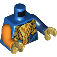Torso, Odd Arms, Armor with Gold Plates, Yellow and Orange Falcon Shield Print, Left Dark Blue Arm, Right Orange Arm, Pearl Gold Hands Blau