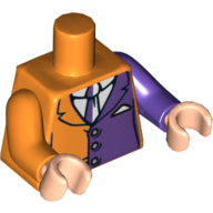 Torso, Odd Arms, Suit Jacket with Dark Purple Half Panel and Tie Print, Left Dark Purple Arm, Right Orange Arm, Light Nougat Hands Orange