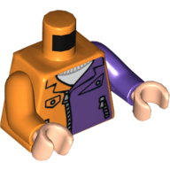 Torso, Odd Arms, Jacket with Dark Purple Half Panel, Pockets and Zippers Print, Left Dark Purple Arm, Right Orange Arm, Light Nougat Hands Orange