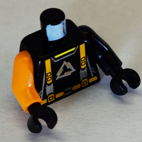 Torso, Odd Arms, Jumpsuit with Alpha Team Logo, Orange Straps Print, Left Black Arm, Right Orange Arm, Black Hands Black