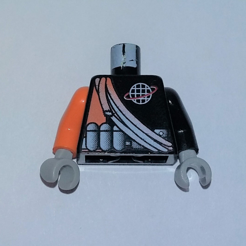 Torso, Odd Arms, Jumpsuit with Alpha Team Logo, Orange Stripe, Shoulder Ropes Print, Left Black Arm, Right Orange Arm, Light Gray Hands Black