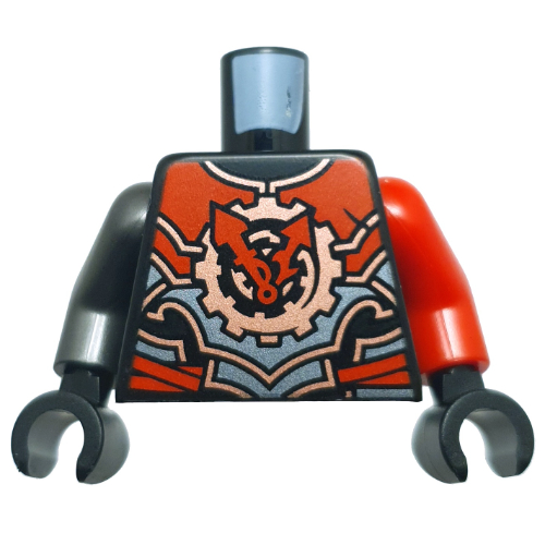 Torso, Odd Arms, Red/Silver/Copper Armor, Gears/Clock with Red Dials print, Left Red Arm, Right Pearl Titanium Arm, Black Hands Black