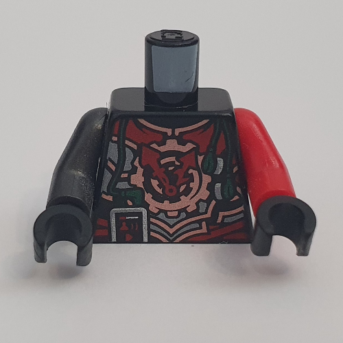 Torso, Odd Arms, Armor with Red and Copper Plates, Gear with Clock Hands Print, Left Red Arm, Right Pearl Titanium Arm, Black Hands Schwarz