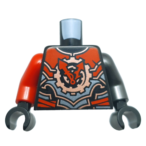 Torso, Odd Arms, Red/Silver/Copper Armor, Gears/Clock with Red Dials print, Left Pearl Titanium Arm, Right Red Arm, Black Hands Black