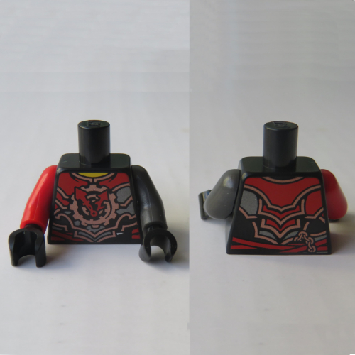 Torso, Odd Arms, Armor with Red and Copper Plates, Gear with Clock Hands Print, Left Pearl Titanium Arm, Right Red Arm, Black Hands Black