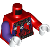 Torso, Odd Arms, Jester Costume, Tattered with Dark Purple Stripes, Dark Red Undershirt, Skull Necklace Print (Jestro), Left Red Arm, Right Dark Purple Arm, White Hands Rot