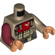 Torso, Odd Arms, Armor with Large Red Collar, Belt with Pouches Print (Baze Malbus), Left Dark Tan Arm, Right Dark Red Arm, Nougat Hands Dark Tan