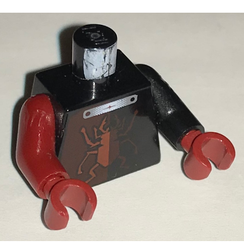 Torso, Odd Arms, Scarab without Silver Outline and X Print, Left Black Arm, Right Dark Red Arm, Dark Red Hands Schwarz
