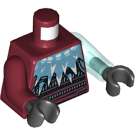 Torso, Odd Arms, Tunic, White and Blue Icicles Print, Left Trans-Light Blue Arm, Right Dark Red Arm, Black Hands Dark Red