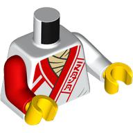Torso, Odd Arms, Ninja Robe, Red Trim print, Left White Arm, Right Red Arm, Yellow Hands Weiß