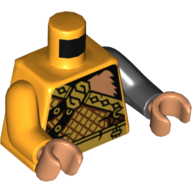Torso, Odd Arms, Armor, Gold, Bare Left Shoulder with Monkey Fur Print, Left Black Arm, Right Bright Light Orange Arm, Nougat Hands Bright Light Orange