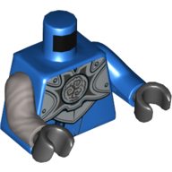 Torso, Odd Arms, Armor, Light Bluish Gray Chest Plate, Dark Bluish Grey Symbol Print (Jay), Left Blue Arm, Right Flat Silver Arm, Black Hands Blau