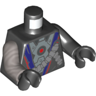 Torso, Odd Arms, Armour with Purple and Red Lapel Print (Nindroid), Left Black Arm, Right Flat Silver Arm, Black Hands Schwarz