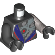 Torso, Odd Arms, Robe and Metal Plates with Tubes and Red Circle Print, Left Flat Silver Arm, Right Black Arm, Black Hands Black