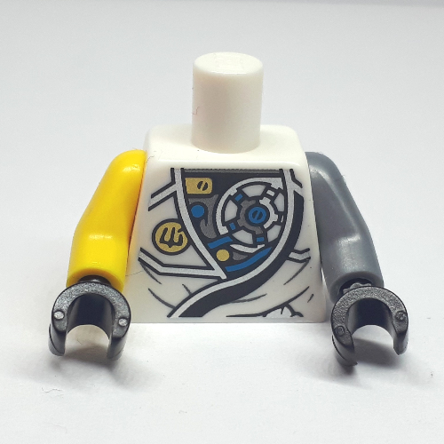 Torso, Odd Arms, Robe, Mechanical Parts, Gold Lion Emblem Print, Left Flat Silver Arm, Right Yellow Arm, Black Hands Weiß