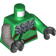 Torso, Odd Arms, Robe, Reddish Brown Belt, Strap, Light Bluish Grey Cape Print (Lloyd), Left Green Arm, Right Flat Silver Arm, Black Hands Grün