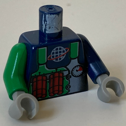Torso, Odd Arms, Vest, Green with Alpha Team Logo, Dynamite Print, Left Dark Blue Arm, Right Green Arm, Light Gray Hands Dunkelblau