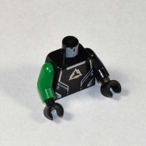 Torso, Odd Arms, Shirt with Alpha Team Arctic Logo, Silver Lines Print, Left Black Arm, Right Green Arm, Black Hands Black