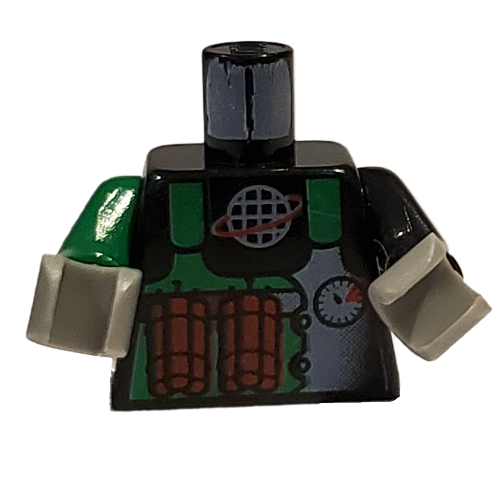 Torso, Odd Arms, Vest, Green with Alpha Team Logo, Dynamite Print, Left Black Arm, Right Green Arm, Light Gray Hands Black