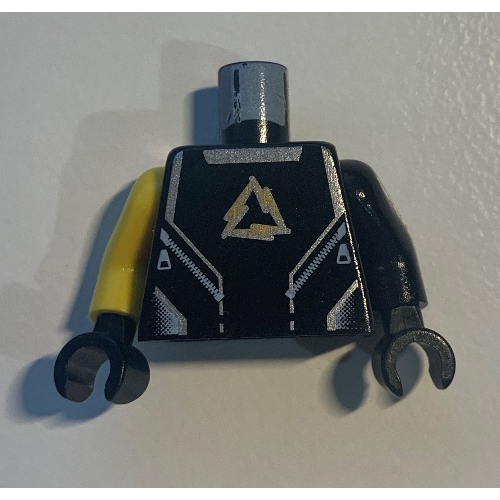 Torso, Odd Arms, Shirt with Alpha Team Arctic Logo, Silver Lines Print, Left Black Arm, Right Yellow Arm, Black Hands Schwarz