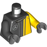 Torso, Odd Arms, Racing Jacket, Mercedes Logo / 'AMG' on Back Print, Left Yellow Arm, Right Black Arm, Dark Bluish Gray Hands Black