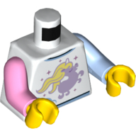 Torso, Odd Arms, Lavender Unicorn with Bright Light Yellow Mane Print, Left Bright Light Blue Arm, Right Bright Pink Arm, Yellow Hands Weiß