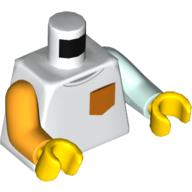 Torso, Odd Arms, Shirt with Orange Chest Pocket Print, Left Light Aqua Arm, Right Bright Light Orange Arm, Yellow Hands White