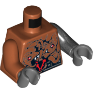 Torso, Odd Arms, Gear Clock with Red Hands, Snake Heads, and Silver Belt Print, Left Pearl Titanium Arm, Right Dark Orange Arm, Dark Bluish Gray Hands Dark Orange
