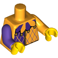 Torso, Odd Arms, Jester Costume, Dark Purple and Bright Light Orange Collar Print, Left Bright Light Orange Arm, Right Dark Purple Arm, Yellow Hands Leuchtendes Hellorange