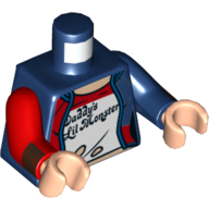 Torso, Odd Arms, Jacket, Open over White Shirt 'Daddy's Lil Monster' Print, Left Dark Blue Arm, Right Red Arm, Light Nougat Hands Dark Blue
