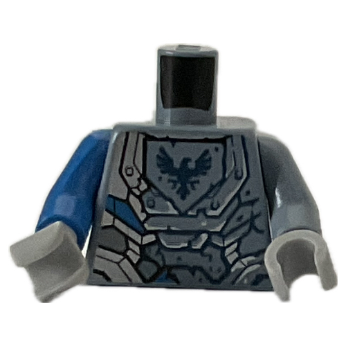 Torso, Odd Arms, Armor with Dark Blue Falcon on Shield Print, Left Sand Blue Arm, Right Blue Arm, Light Bluish Gray Hands Sandblau