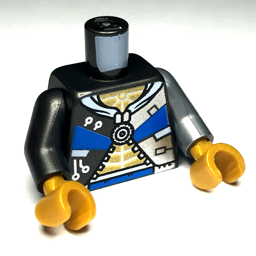 Torso, Odd Arms, Jacket, Pearl Titanium and Silver Trim, Gold Chest, Dark Azure Decorations Print, Left Flat Silver Arm, Right Pearl Titanium Arm, Pearl Gold Hands Perltitan