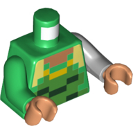 Torso, Odd Arms, Dark Green, Yellow, and Nougat Pixelated print, Left Light Bluish Gray Arm, Right Green Arm, Nougat Hands Green