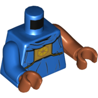 Torso, Odd Arms, Robes with Gold Chestplate with Bright Light Orange Hexagon Symbol Print, Left Dark Orange Arm, Right Blue Arm, Dark Orange Hands Blau