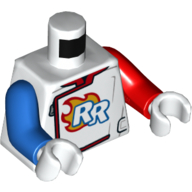 Torso, Odd Arms, Race Jacket with Red Trim, Flaming 'RR' Print, Left Red Arm, Right Blue Arm, White Hands Weiß