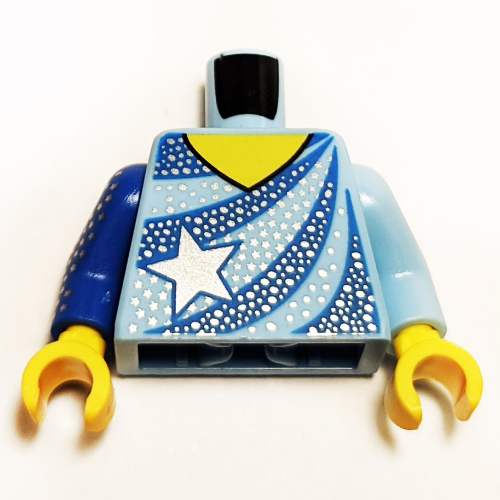 Torso, Odd Arms, Blue Stripes, Silver Stars, Bare Chest print, Left Bright Light Blue Arm, Right Blue Arm, Yellow Hands Leuchtendes Hellblau