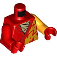 Torso, Odd Arms, Robe, Bright Orange Flames, Tan Shirt print, Left Bright Orange Arm, Right Red Arm, Red Hands Red