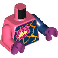 Torso, Odd Arms, Yellow Mountains in Dark Pink Flower, Dark Blue Shapes, Lava print, Left Dark Blue Arm, Right Coral Arm, Magenta Hands Coral