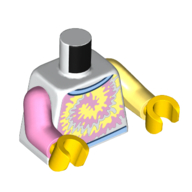 Torso, Odd Arms, Tie-Dye Shirt print, Left Bright Light Yellow Arm, Right Bright Pink Arm, Yellow Hands Weiß