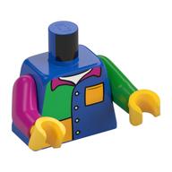 Torso, Odd Arms, Shirt, Bright Green and Bright Light Orange Panels, Pocket, Buttons, Magenta Collar print, Left Bright Green Arm, Right Magenta Arm, Yellow Hands Blau